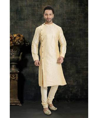 beige hand woven dupion silk kurta pajama 1