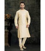 beige hand woven dupion silk kurta pajama