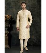 beige hand woven dupion silk kurta pajama