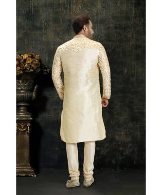 beige hand woven dupion silk kurta pajama 2