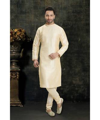 beige hand woven dupion silk kurta pajama 1