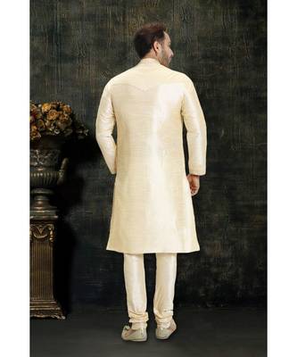 beige hand woven dupion silk kurta pajama 2