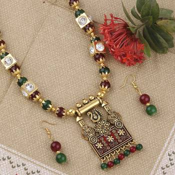 Elegant Traditional Necklace Set Multi Colour Pear Set For Women Girls 1
