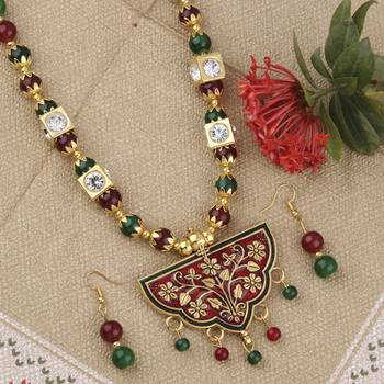 Exclucive Traditional Necklace Set Multi Colour Pear Set For Women Girls 1