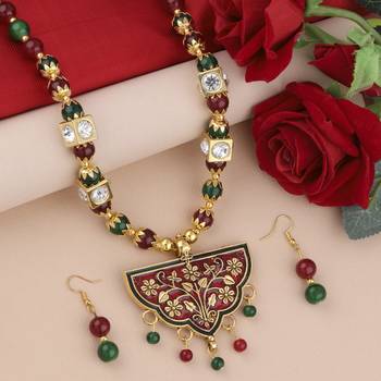 Exclucive Traditional Necklace Set Multi Colour Pear Set For Women Girls 2
