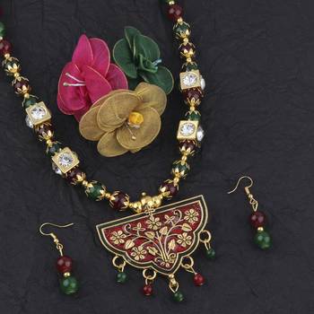 Exclucive Traditional Necklace Set Multi Colour Pear Set For Women Girls 4