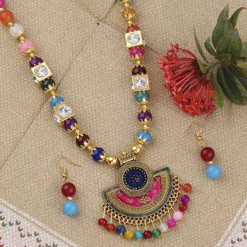 Amazing  Traditional Necklace Set Multi Colour Pear Set For Women Girls 1