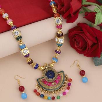 Amazing  Traditional Necklace Set Multi Colour Pear Set For Women Girls 2