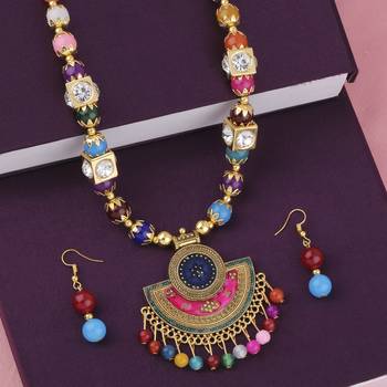 Amazing  Traditional Necklace Set Multi Colour Pear Set For Women Girls 3