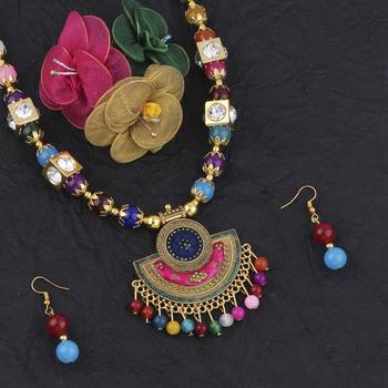 Amazing  Traditional Necklace Set Multi Colour Pear Set For Women Girls 4