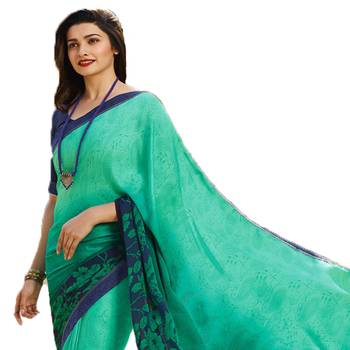 green printed georgette saree with blouse 2