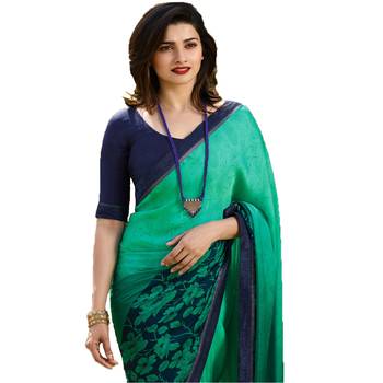 green printed georgette saree with blouse 3
