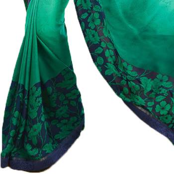 green printed georgette saree with blouse 5