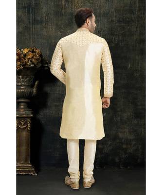 beige hand woven dupion silk kurta pajama 2