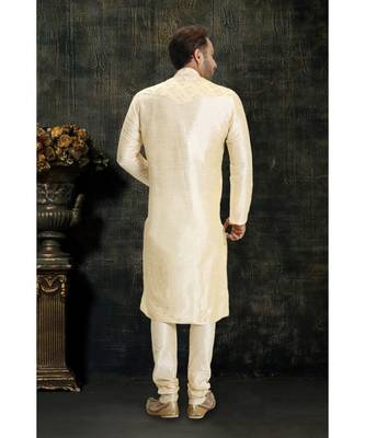 beige hand woven dupion silk kurta pajama 2