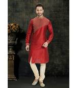 red hand woven dupion silk kurta pajama