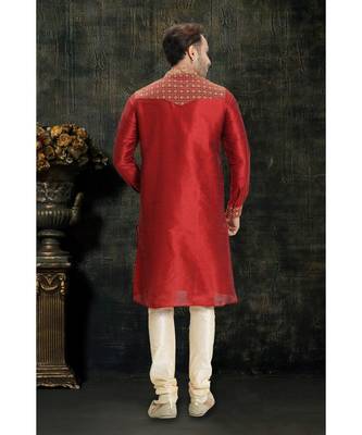red hand woven dupion silk kurta pajama 2