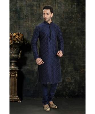 blue hand woven dupion silk kurta pajama 1