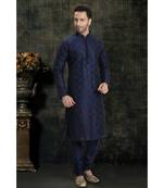 blue hand woven dupion silk kurta pajama