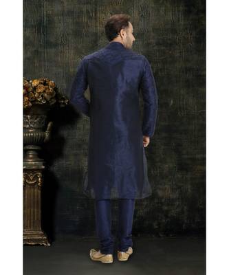 blue hand woven dupion silk kurta pajama 2