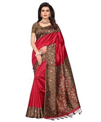 Maroon Printed Art Silk Saree With Blouse 1