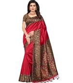 Maroon Printed Art Silk Saree With Blouse