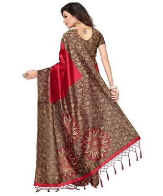 Maroon Printed Art Silk Saree With Blouse 2
