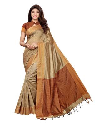 Beige Woven Chanderi Saree With Blouse 1