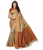 Beige Woven Chanderi Saree With Blouse