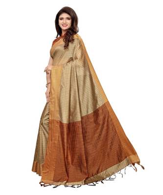 Beige Woven Chanderi Saree With Blouse 2
