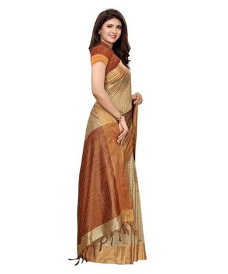 Beige Woven Chanderi Saree With Blouse 3