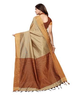 Beige Woven Chanderi Saree With Blouse 4