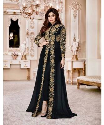 Royal Villa Black Embroidered Faux Georgette Salwar Semi Stitched 1