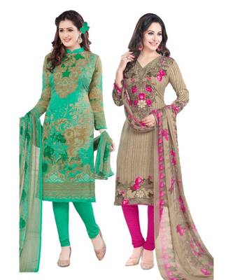 Multicolor Printed Synthetic Unstitched Salwar With Dupatta 1