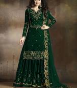 Green Embroidered Silk Kameez With Sharara Semi Stitched