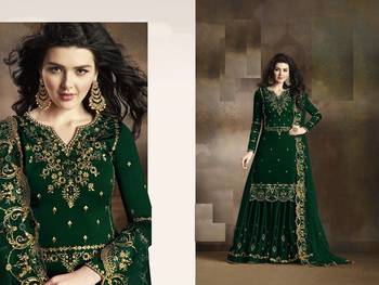 Green Embroidered Silk Kameez With Sharara Semi Stitched 2