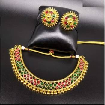 Red And Green Stone Studded Metallic Neckalce Sets 2