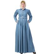 Blue Denim Fullsleeve Plain Abaya for Women