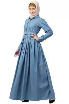 Blue Denim Fullsleeve Plain Abaya for Women