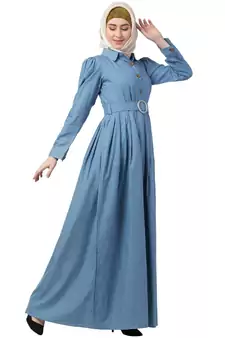 Blue Denim Fullsleeve Plain Abaya for Women
