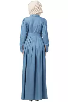 Blue Denim Fullsleeve Plain Abaya for Women