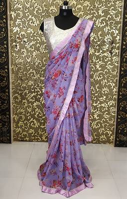 Light Magenta Lace Work Georgette Bollywood Saree With Blouse 4
