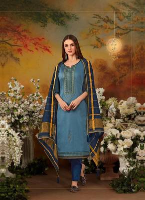 Sky-blue embroidered cotton salwar 1