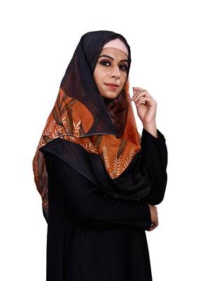 Women Black Orange Printed Tibetian Silk Scarf Hijab Stoles Dupatta 5