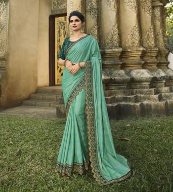 Turquoise Embroidered Silk Blend Saree With Blouse 1