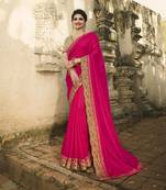 Rani Pink Embroidered Raw Silk Saree