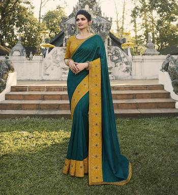 Dark Green Embroidered Chiffon Saree 1