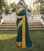 Dark Green Embroidered Chiffon Saree
