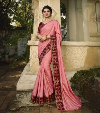 Baby Pink Embroidered Silk Blend Saree 1