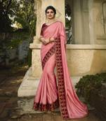 Baby Pink Embroidered Silk Blend Saree